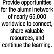 Provide opportunities for the alumni network of nearly 65,000 worldwide to connect, share valuable resources, and con...